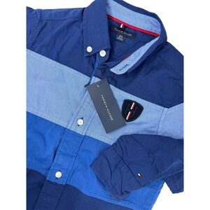 NWT Tommy Hilfiger Kids Blue Colorblock Button Down Shirt Boys Size S 6/7 Cotton
